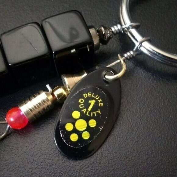 #1 Dad Gift! Fishing Lure Key Chain - Black Onyx + Metal Spoon Lure Key Ring! - Picture 9 of 11
